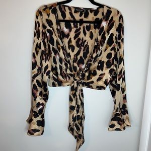 Nasty Gal Cheetah Silk Wrap Top
